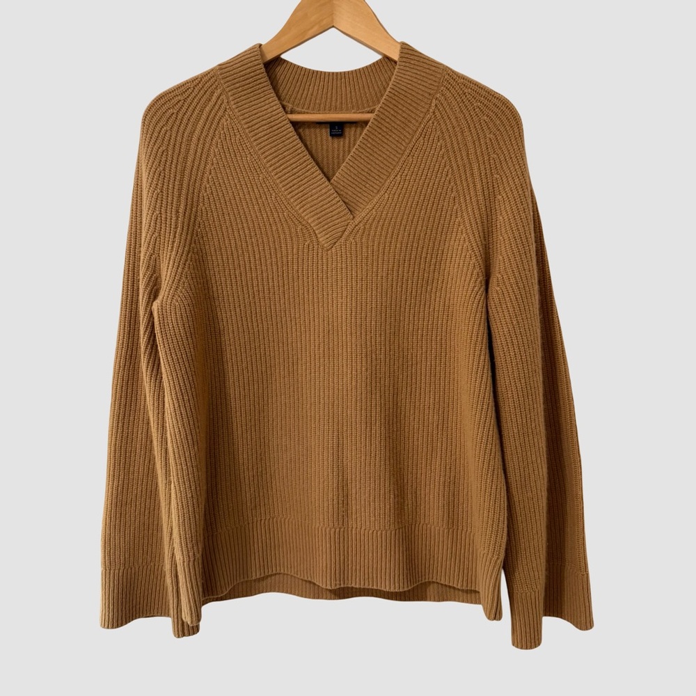 Brooks Brothers Brown Knit Merino Wool/Cashmere V-Neck Wide Sleeves Sweater S